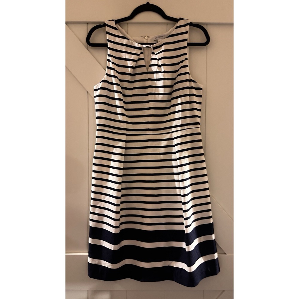 Liz Claiborne Nautical Navy/White‎ Stripe Keyhole Neck Lined Dress Size 8